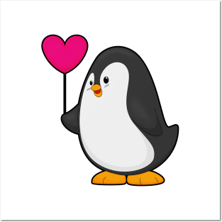 Penguin with Heart Balloon Posters and Art